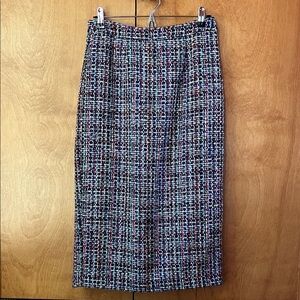 Halogen Multicolor Tweed Pencil Skirt with Pink & Blue Accents and Slit in Back